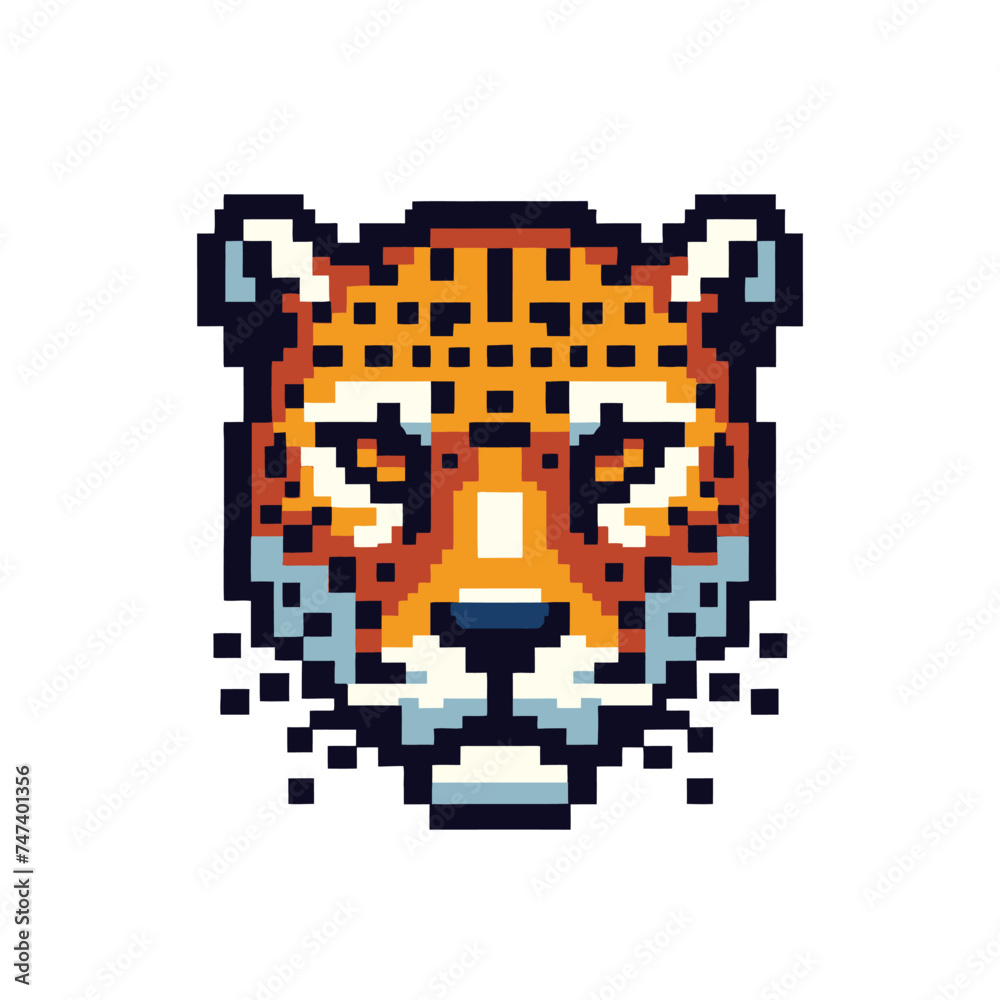 Fototapeta premium Tiger head pixel on white background. Editable vector illustration