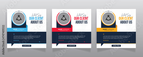Client testimonial social media post design and square web banner template