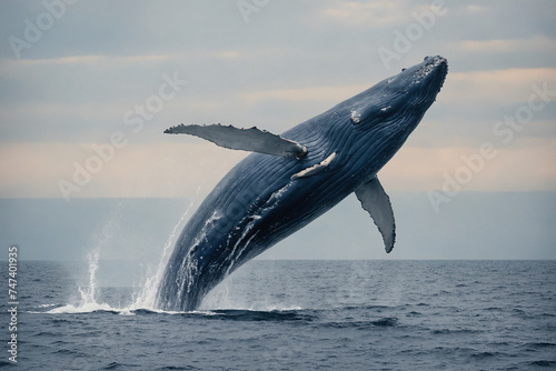 Blue Whale Jumping Out Of Ocean Water   © RareStock
