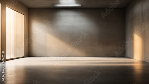 Empty concrete room with light and shadow on the wall