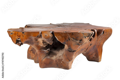 Unique Handcrafted Wooden Coffee Table Isolated on White Background 