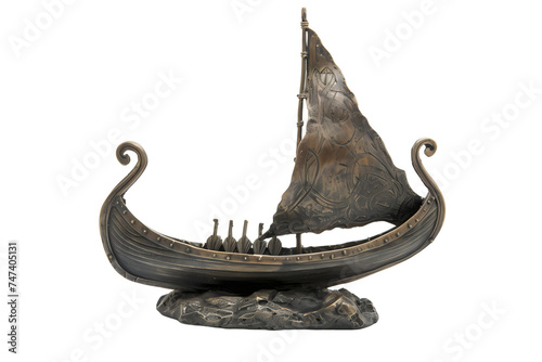 Vintage Viking Ship Sculpture Isolated on White Background
