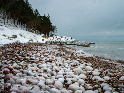 Silent Sentinels: Rocks Amidst the Snowy Seascape, Uzavas Baka, Latvija