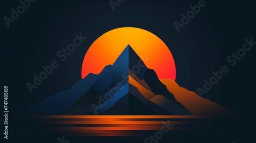 Mountains and sun   illustration of a mountain landscape with sunset in logo style