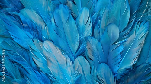 Close up of Beautiful blue feather, Abstract background texture. banner, presentation. 