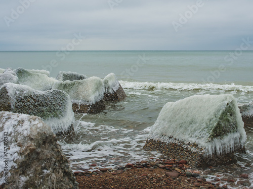 Frozen Beauty: Exploring the Rocky Beach, Uzavas Baka, Latvija photo