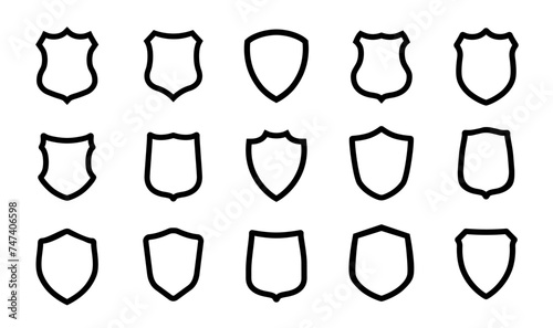 Shield vector icons set outline style isolated on background for guard emblem, protection logotype, safe and security logo your business. Vector 10 eps