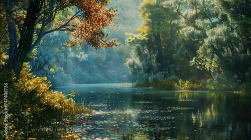autumn landscape with trees and lake © David