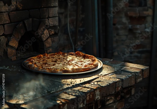 a pizza sitting on an brick oven in front of you