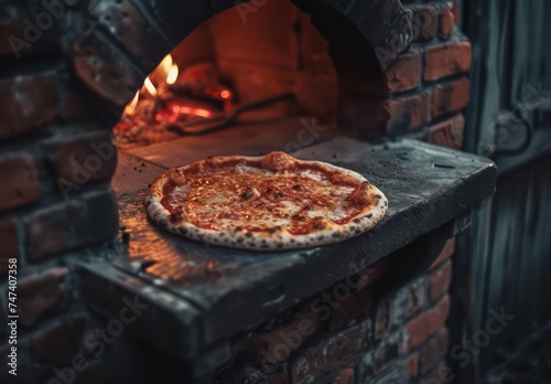 a pizza sitting on an brick oven in front of you