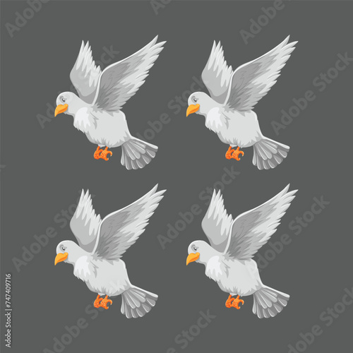 Colorful Icon set of Titmouse bird . Flat cartoon character design. Bird icon in different side of view. Cute titmouse template. Vector illustration isolated on white background
