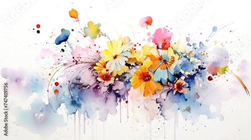 Watercolor wildflowers floral illustration - summer flower, blossom, poppies, art, picture, design, interior, paints, life, background, wallpaper, postcard, card, Generative AIм © Александра Низенко