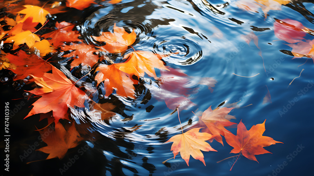 A group of leaves floating on top of a body of water. A group of leaves floating on top of a body of water.