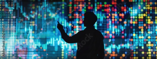 man on digital touch screen with data driven stock portfolio concept