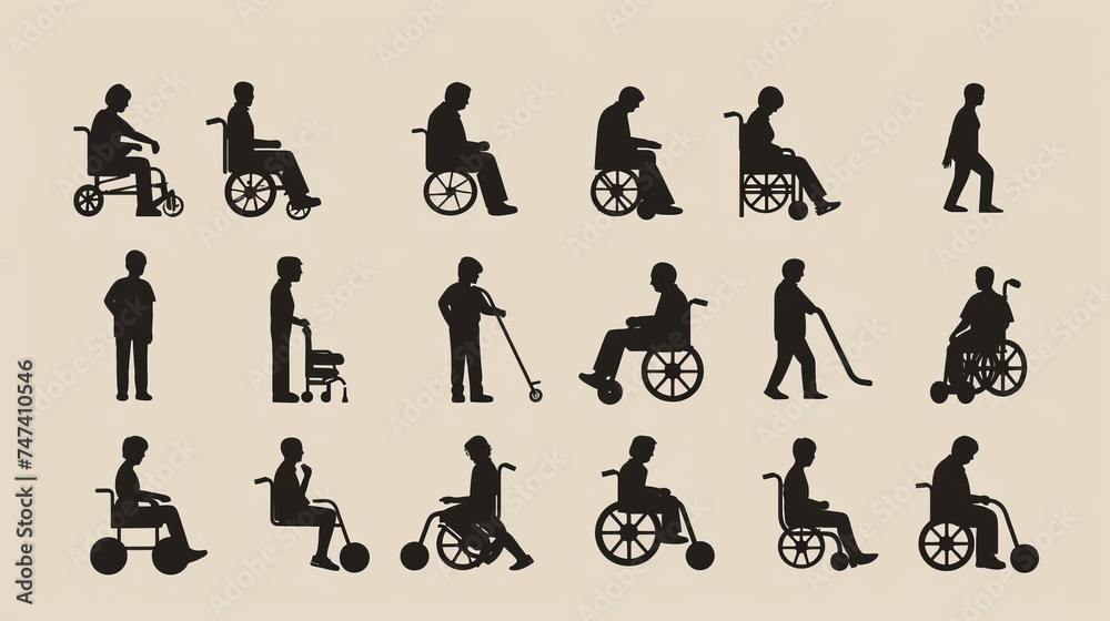 Set of vector disabled signs.Handicapped man sitting in a wheelchair