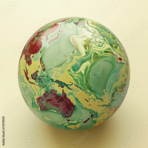 the earth globe, showing earth in green, in the style of marine biology-inspired