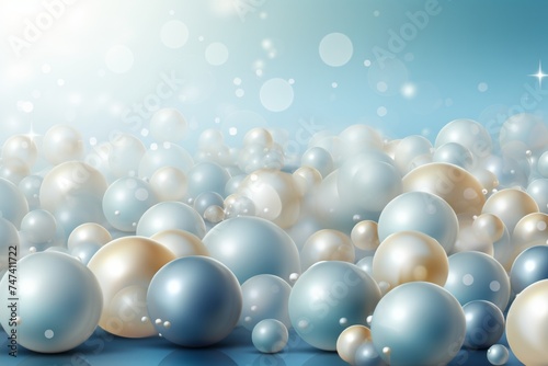 Elegant Collection of Blue and White Pearls on Vibrant Blue Background. Mesmerizing Design with Delicately Placed Pearls, Isolated on Rich Blue Backdrop for Stunning Visual Impact.