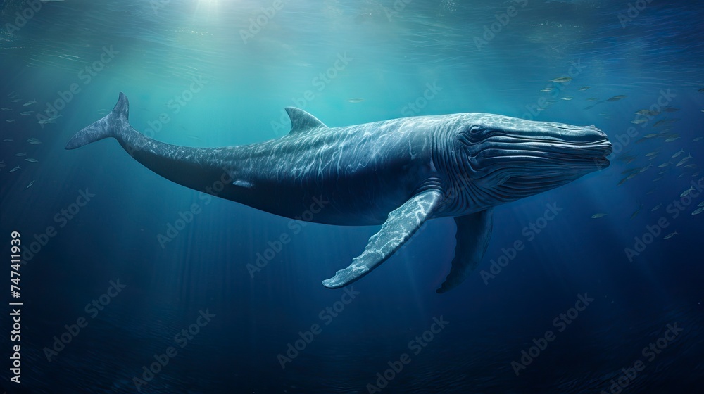 Fototapeta premium Blue Whale swimming in ocean, Underwater Creature