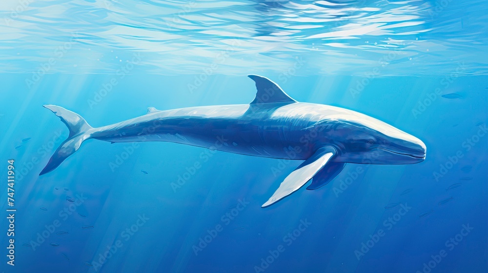 Fototapeta premium Blue Whale swimming in ocean, Underwater Creature