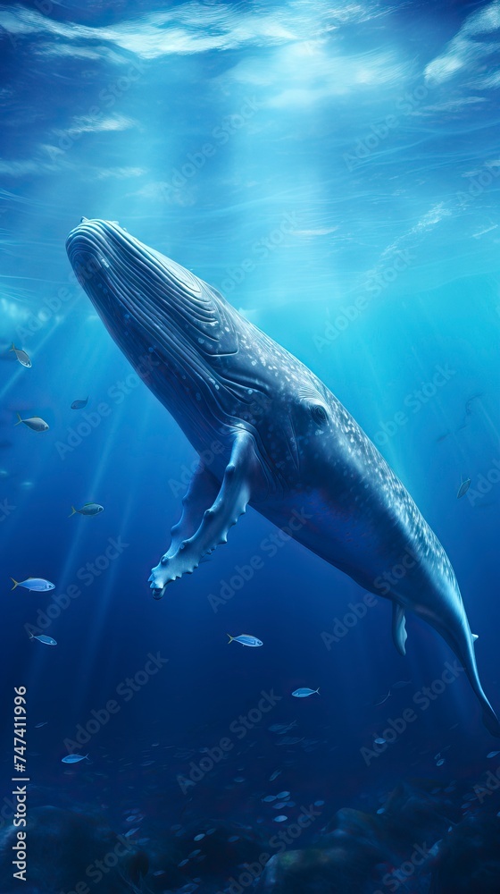Naklejka premium Blue Whale swimming in ocean, Underwater Creature