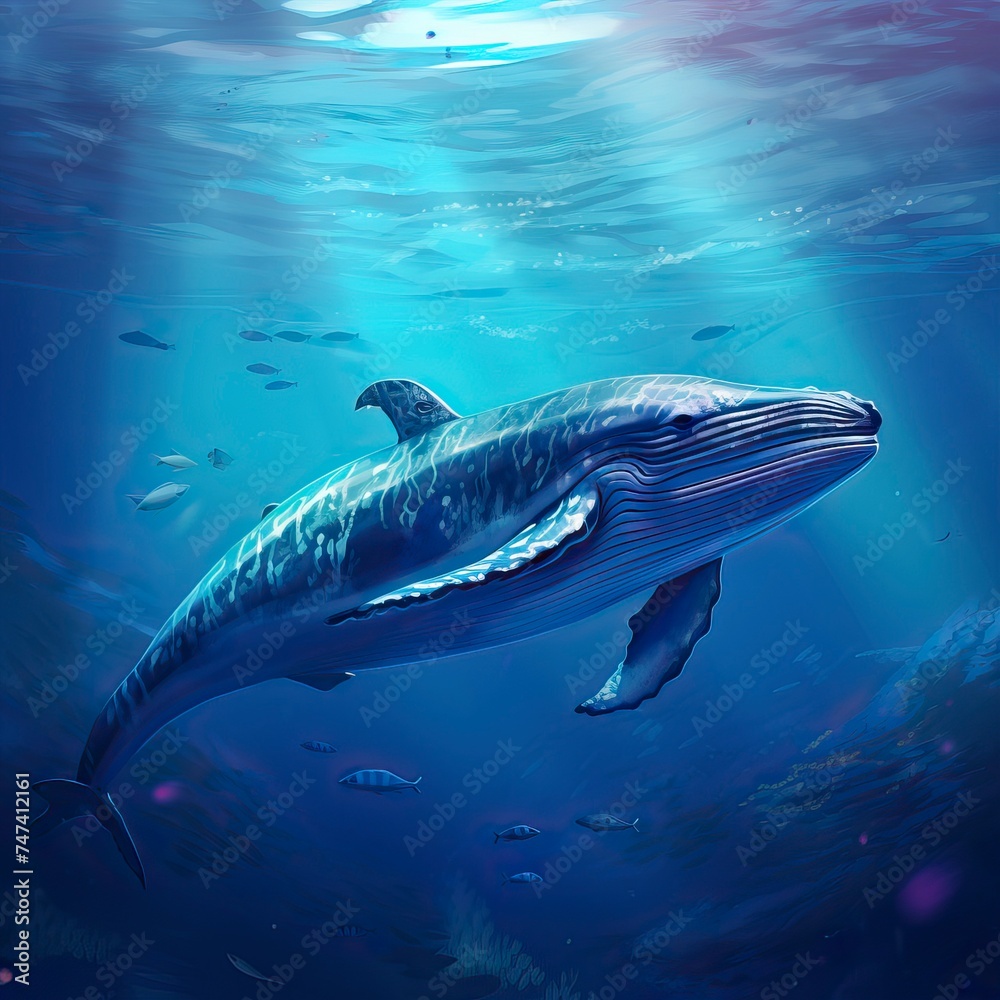 Blue Whale swimming in ocean, Underwater Creature Blue Whale swimming in ocean, Underwater Creature