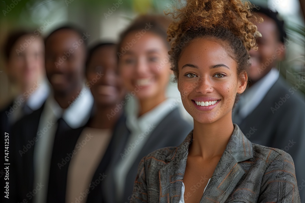 group of business people smiling, standing together. Generative AI group of business people smiling, standing together. Generative AI
