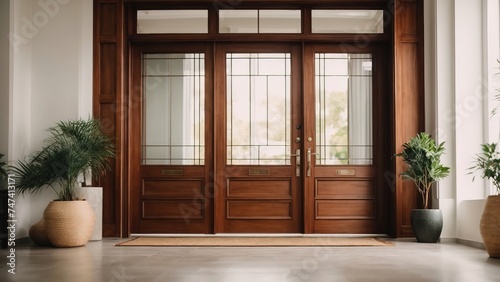 Entrance door by wooden with perfect matching white wall