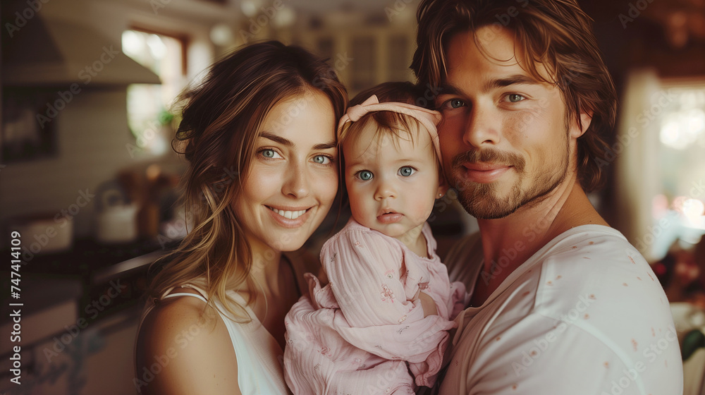 Portrait of a caucasian family in a modern kitchen. Portrait of a caucasian family in a modern kitchen.