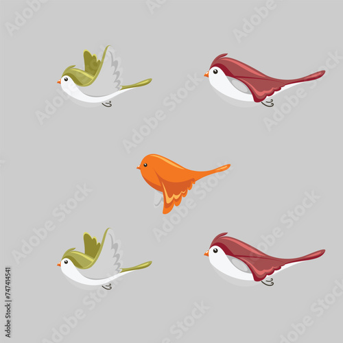 Collection of birds, lilac breasted roller, bullfinch, red bellied pitta, great tit, kingfisher, northern cardinal, bee eater, sparrow, superb fairy vector Illustrations