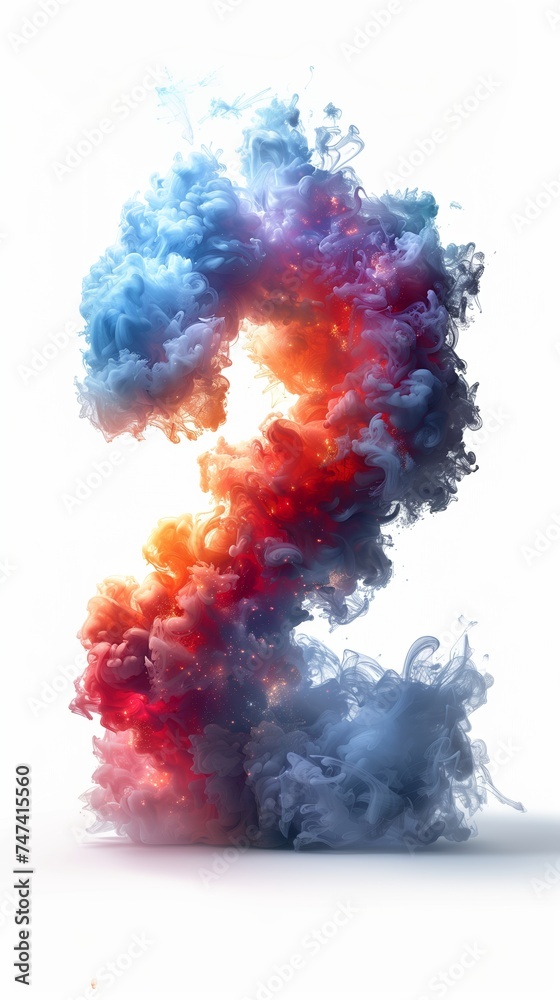 number 2 made of smoke on a plain background. Generative AI