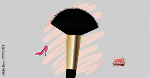 Image of falling shoes and bags over makeup brush