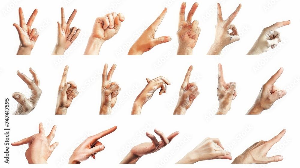 Hand sign language alphabet isolated on white  - obrazy, fototapety, plakaty 