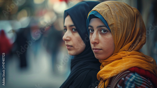 Two young veiled muslim women on the street