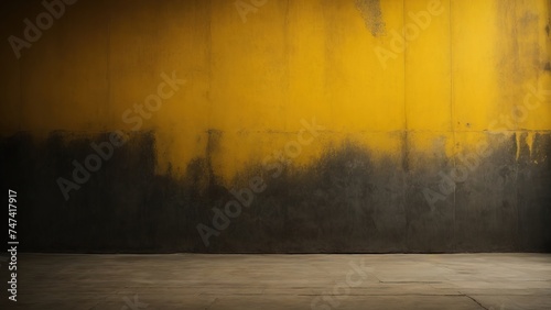 Yellow wall texture for background dark concrete or cement floor old black with elegant vintage distressed grunge texture