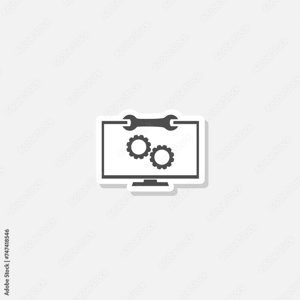 Computer repair, service icon sticker isolated on gray background Computer repair, service icon sticker isolated on gray background