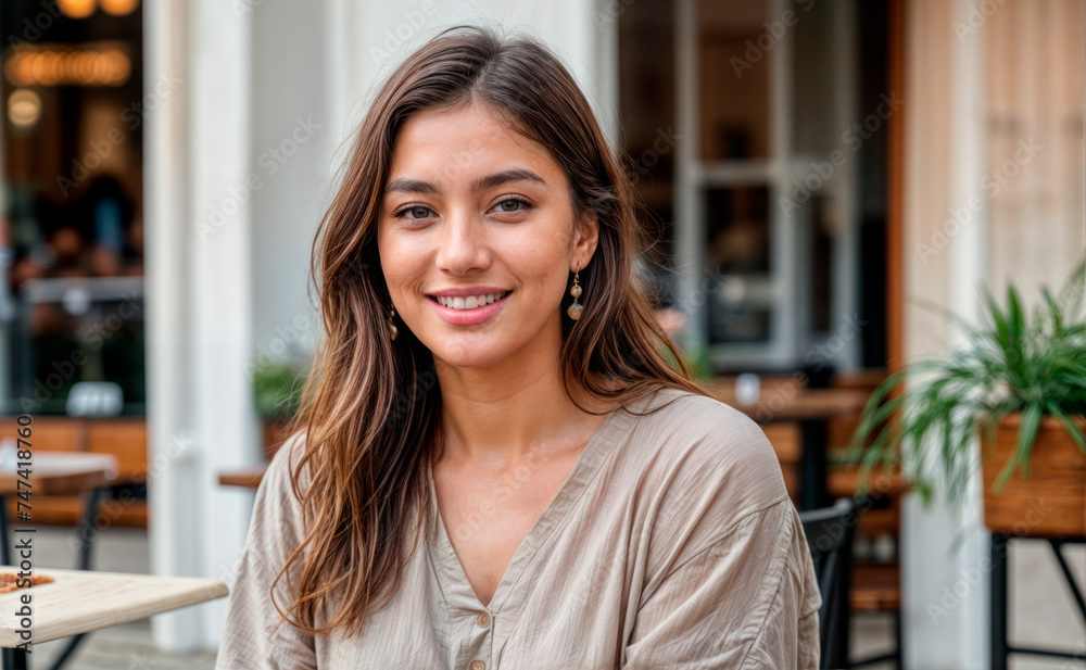 Young woman sitting at table in café Young woman sitting at table in café