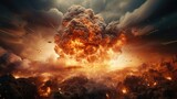 Big explosion with smoke and ash, armageddon, apocalypse. Eruption. Explosion of a nuclear bomb. Mushroom cloud. Bomb detonation. Attack, war, end of the world. A 3D realistic illustration was created