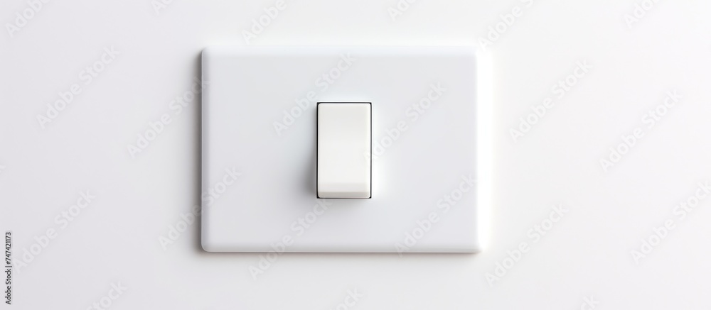 A long flat white on-off switch is attached to a white wall. The switch stands out against the background, creating a simple, minimalist aesthetic. A long flat white on-off switch is attached to a white wall. The switch stands out against the background, creating a simple, minimalist aesthetic.
