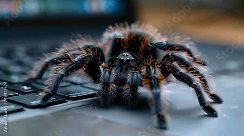 Tarantula on a Laptop Keyboard. Generative ai
