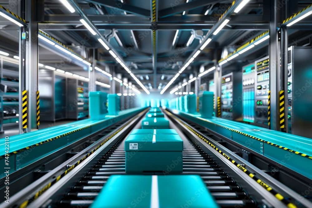Futuristic Automated Production Line in a High-Tech Facility. Generative ai