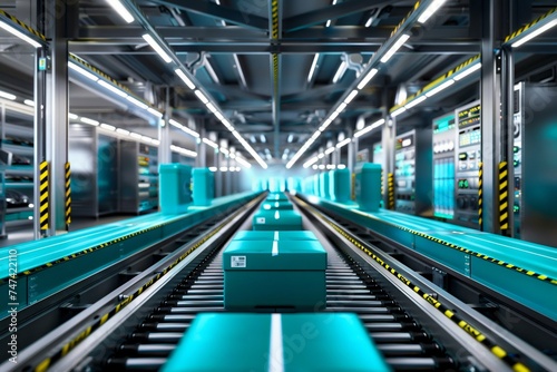 Futuristic Automated Production Line in a High-Tech Facility. Generative ai