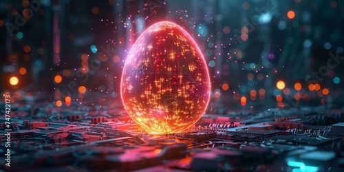 Technological glowing digital Easter egg hunt photo