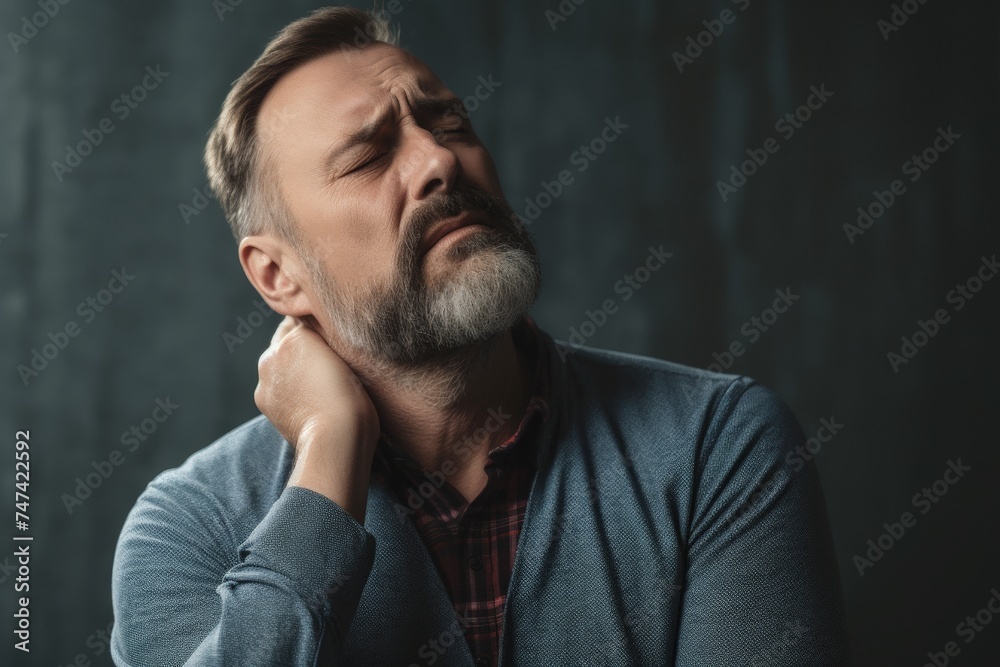 a man with his hand on his neck