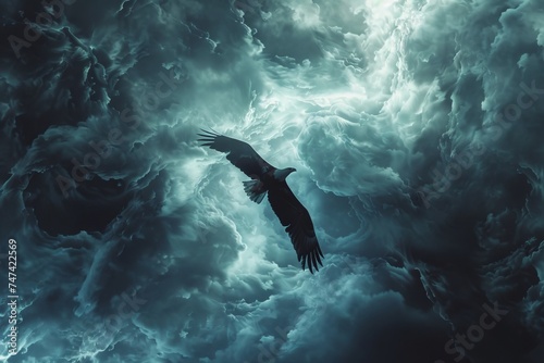 Spiritwind eagle soaring in the sky its wings casting ethereal gusts gliding through the clouds of a spiritual realm