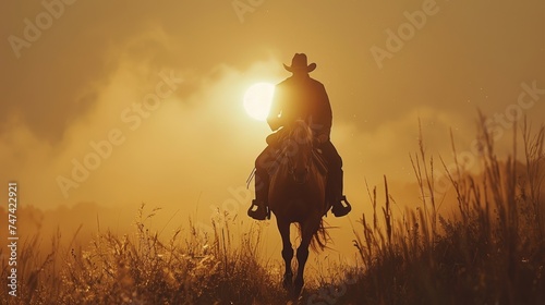 silhouette of a  cowboy in the sunset