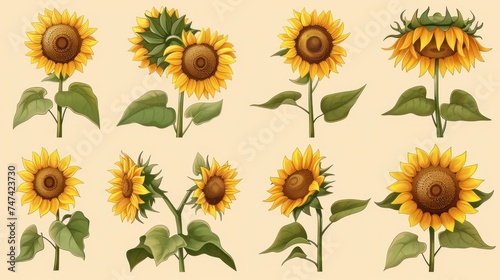 set of sunflowers vector illustration