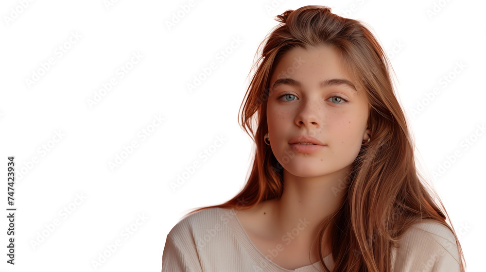 Portrait of a woman isolated on transparent background looking at the camera Portrait of a woman isolated on transparent background looking at the camera