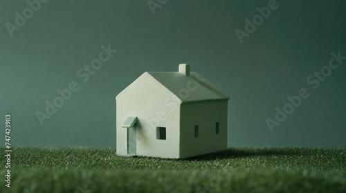 Small white house on green background 