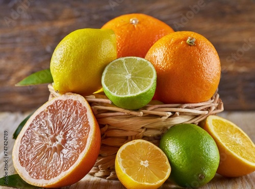 Citrus fruits in wicker basket