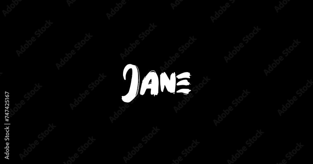 Jane. Baby Girl Name in Digital Grunge Transition Effect of Bold Text Typography Animation on Black Background Jane. Baby Girl Name in Digital Grunge Transition Effect of Bold Text Typography Animation on Black Background